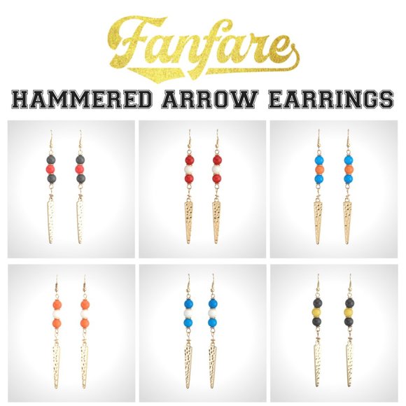 Blue and Orange Hammered Arrow Beaded Earrings - Picture 3 of 11